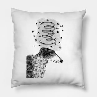 Dizzy Zoomies Borzoi ink dark design Pillow