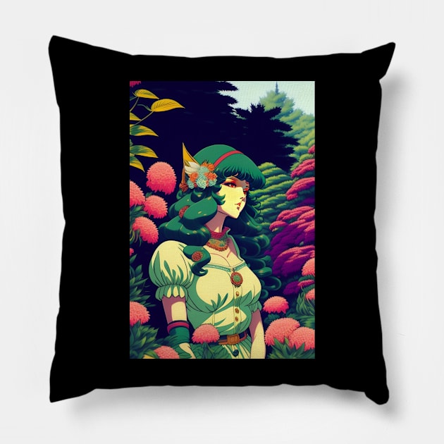 Cute Japanese girl anime,Vintage 90's anime style Pillow by Nasromaystro