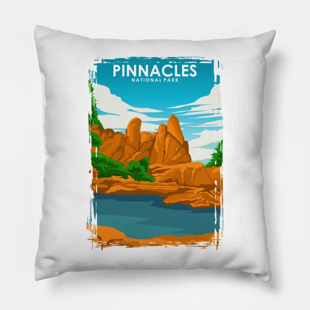 Pinnacles National Park Vintage Travel Poster Pillow by jornvanhezik