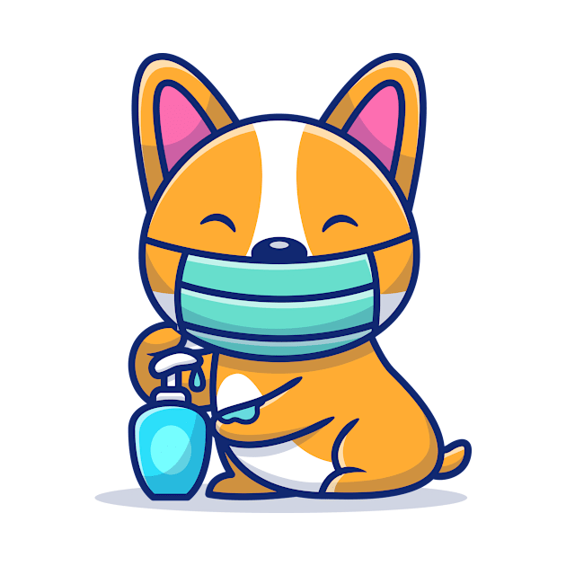 Cute Corgi Using Mask And Hand Sanitizer by Catalyst Labs