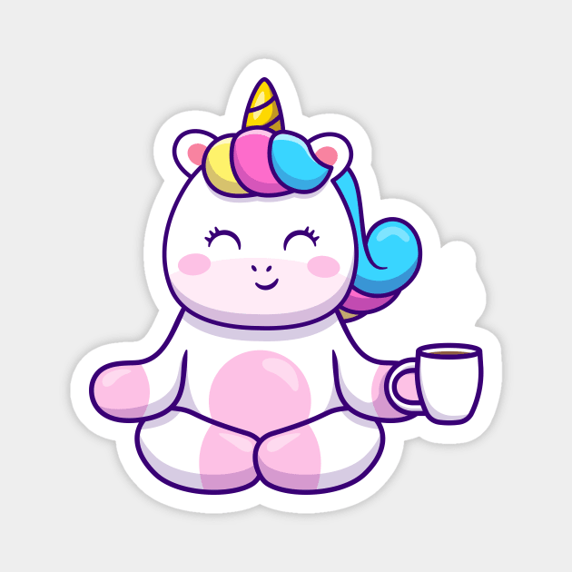 Cute Unicorn Yoga Holding Coffee Magnet by Catalyst Labs