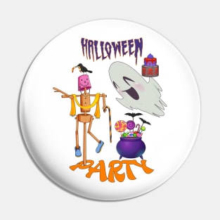 Spooktacular Halloween Party: Raven, Ghost, Witch's Cauldron, Scarecrow, Candy Treats - Happy Halloween Pin