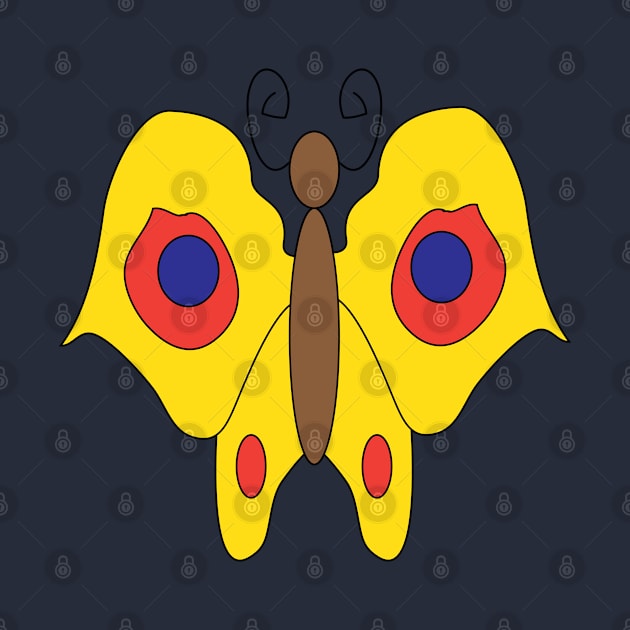 Yellow butterfly with red blue spots doodle drawing by 4wardlabel