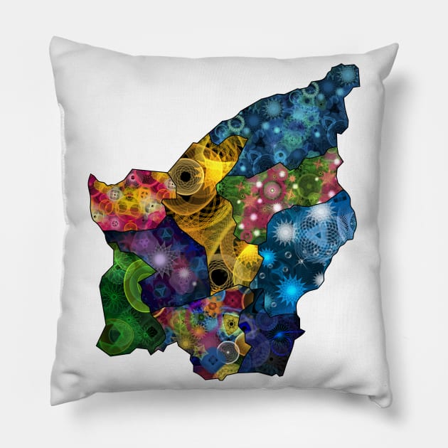 Spirograph Patterned San Marino Castelli Map Pillow by RachelEDesigns