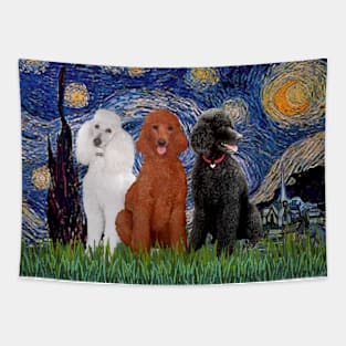 Starry Night by Van Gogh with Three Standard Poodles Tapestry