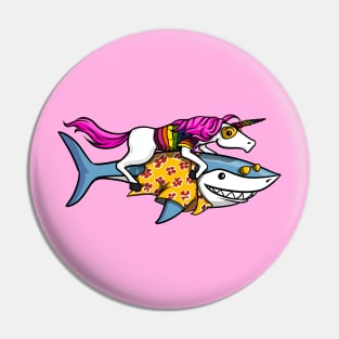 Unicorn Riding Shark Party Pin