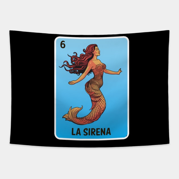 Mexican Lottery La Sirena  "The Mermaid" Game of Mexico Loteria Design Tapestry by VogueTime