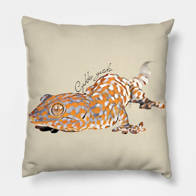 Tokay gecko with scientific name Pillow by austinmg