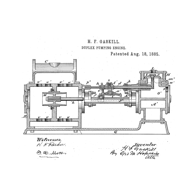 Duplex Pumping Engine Vintage Patent Hand Drawing Funny Novelty Gift by TheYoungDesigns