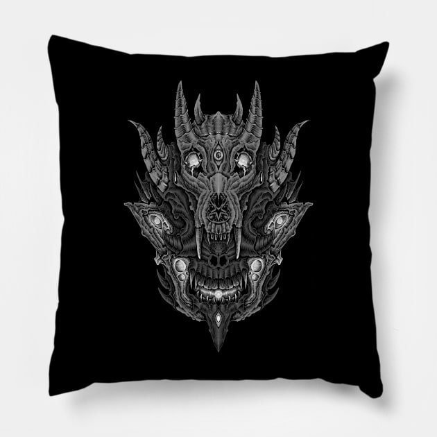 Skull red eyes 2 black and white Pillow by virgot