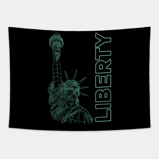 Liberty & the Statue Of Liberty in a green line drawing Tapestry