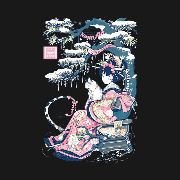 Japanese Girl With Dragon and Cats T-Shirt 03 by ToddT