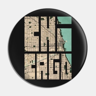 Chicago, Illinois, USA City Map Typography - Vintage Pin