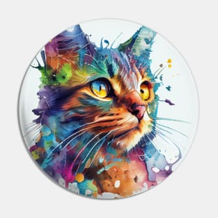 Calourful Cat Watercolour art Pin