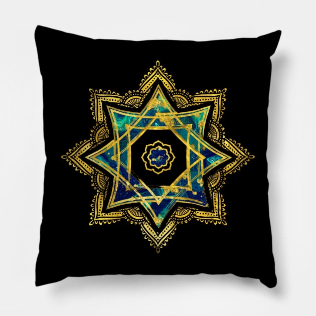 Golden Decorative Star of Lakshmi - Ashthalakshmi Pillow by Nartissima