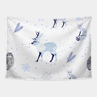 Christmas Snow Animals Mistletoe Tapestry