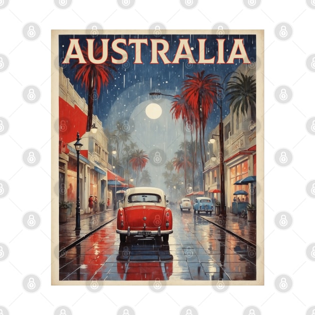 Australia Rainy Night Beach Vintage Travel Poster Tourism by TravelersGems