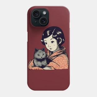 Lovely asian young girl with cat Phone Case