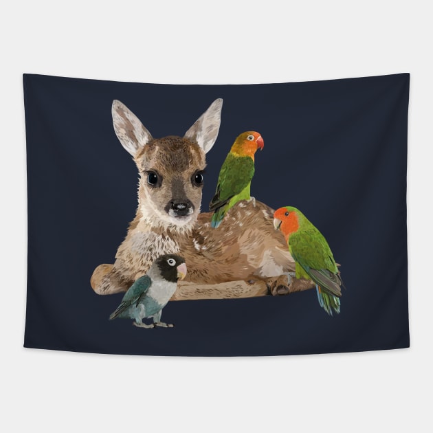 Deer and parrots Tapestry by obscurite