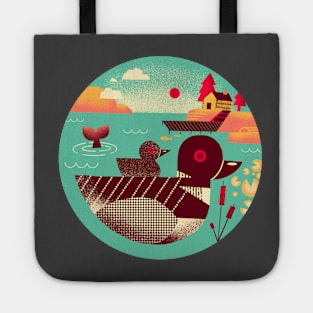 1950s Retro Loon Bird on a Lake Tote