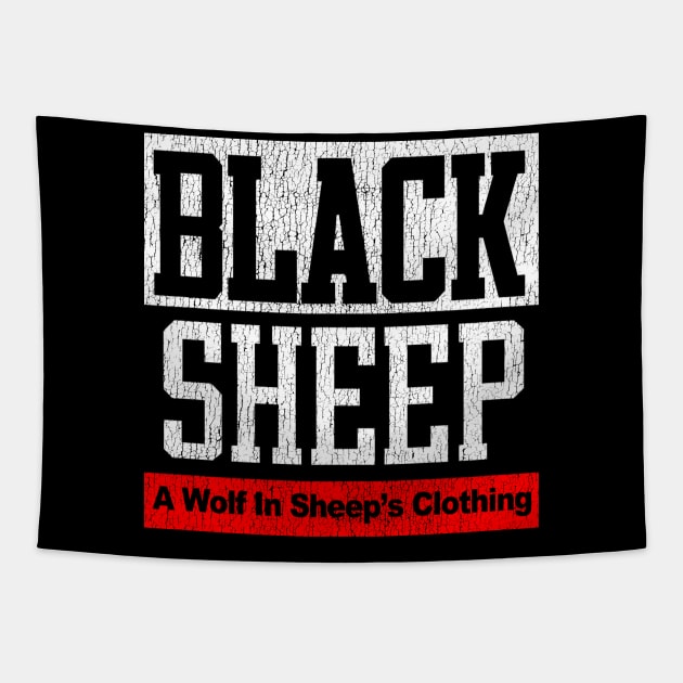 Black Sheep Vintage Rap Group Distressed Wolf In Sheep's Clothing Logo 90's Tapestry by robotbasecamp