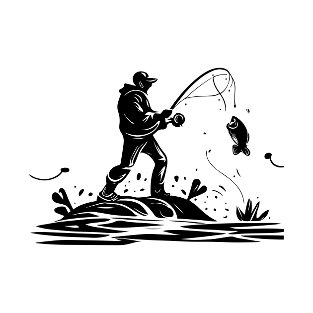 fisherman do fishing in stencil art by art poo