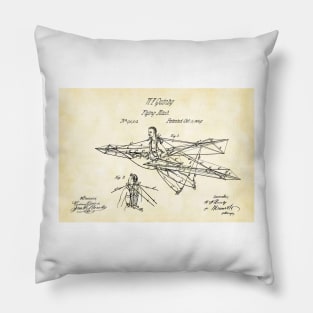 Man Power 1869 Flying Machine, original patent drawing parchment background Pillow