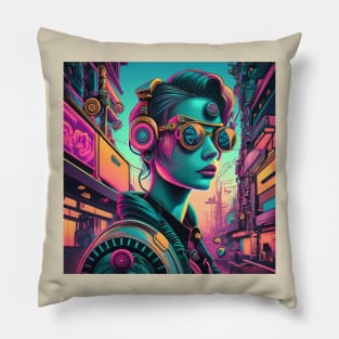 Steampunk synthwave art Pillow