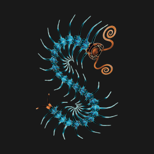 Orange and Blue Centipede Art T-Shirt