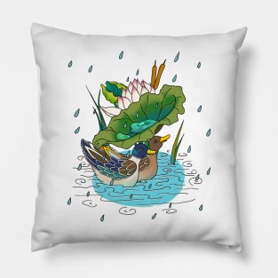 Minhwa: 2 Ducks under a Lotus Leaf B Type (Korean traditional/folk art) Pillow