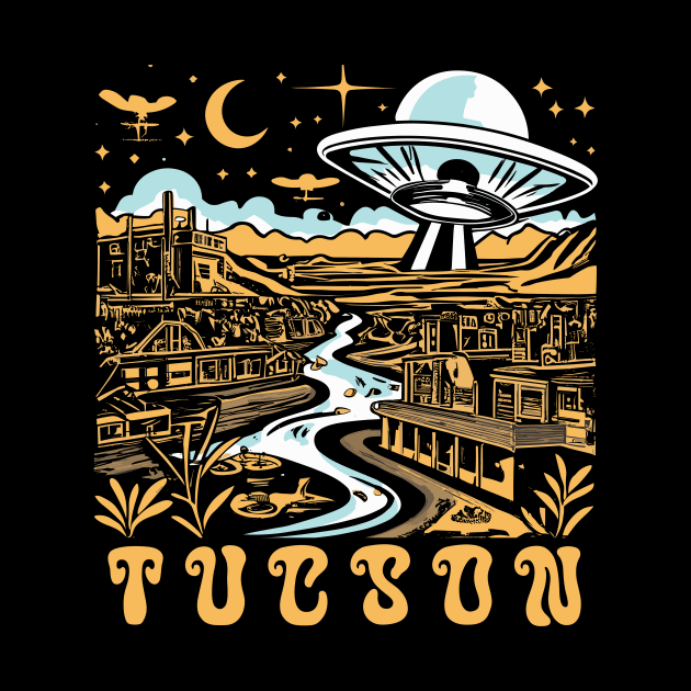 Tucson Arizona Vintage UFO Desert Town Illustration - Retro Extraterrestrial Art by TeeTrendz