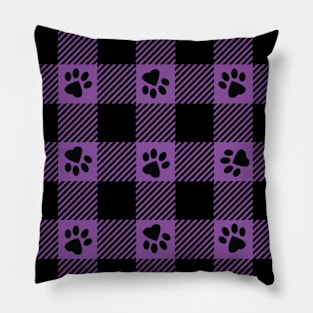 Purple Paw Print Plaid Pillow