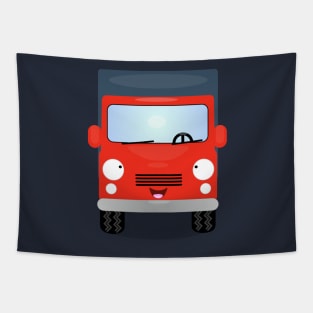 Cute red kawaii delivery truck cartoon illustration Tapestry