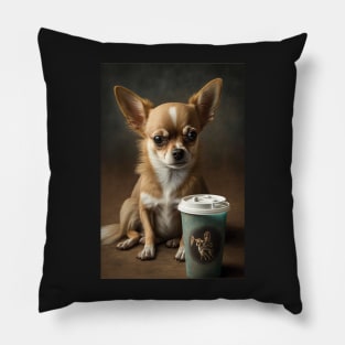 Tired Chihuahua with Coffee Print Pillow