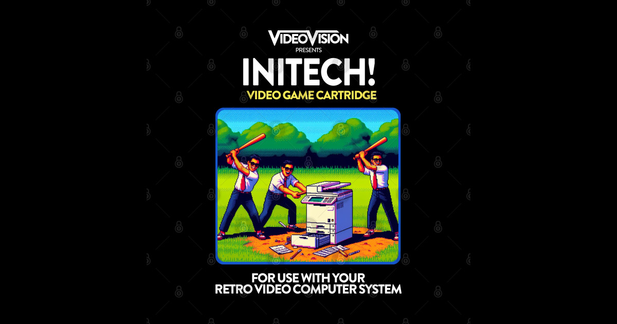 Initech! 80s Game - Office Space - Sticker | TeePublic