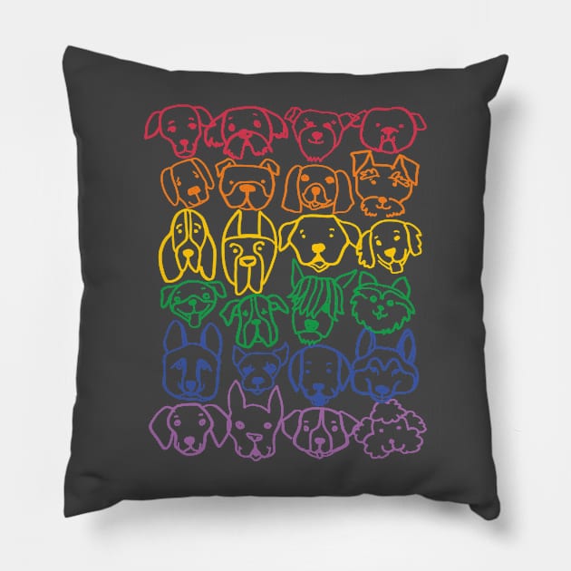 Rainbow Dogs Pillow by BigBridgeStudios