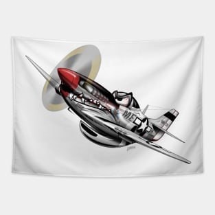 P-51 Mustang WWII Warbird Cartoon Tapestry