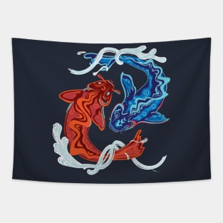 Japanese Koi Blue and Red Tapestry