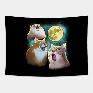 Three Cat Moon 3 Wolf Moon Funny Parody Tapestry