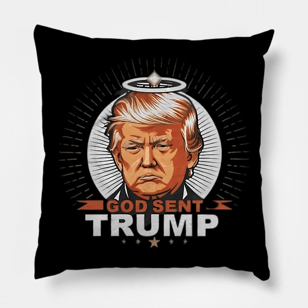 God Sent Trump Pillow by KimonoKaleidoscope