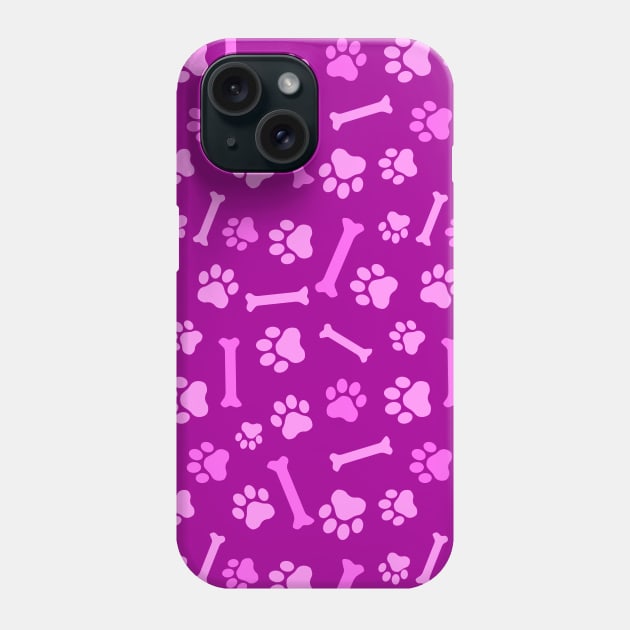 Pet - Cat or Dog Paw Footprint and Bone Pattern in Purple Tones Phone Case by DesignWood Atelier