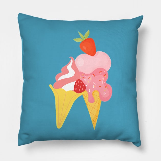 strawberry ice cream Pillow by designfurry 