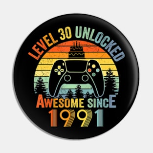 Level 30 Unlocked Video Gamer 30 Years Old 30 Birthday Pin