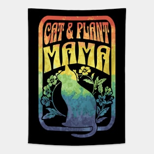 Cat and Plant Mama Boho Colorful Feline Love Tapestry