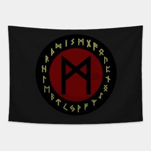 Red Mannaz Futhark Rune Symbol Tapestry