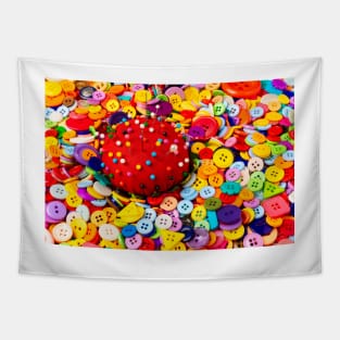 Pile Of Buttons And Red Pincushion Tapestry