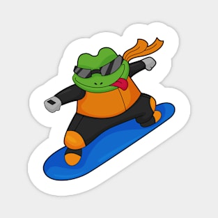 Frog as Snowobarder with Snowboard Magnet