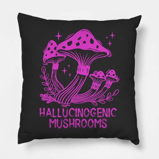 Hallucinogenic mushrooms, Magic Mushrooms, microdose mushrooms, psilocybin mushroom Pillow by One Eyed Cat Design