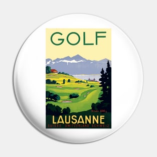 Golf in Lausanne Switzerland: Vintage Swiss Travel Poster Pin