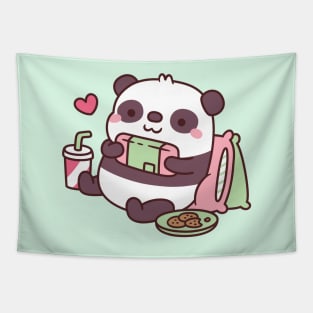 Cute Panda Loves Playing Video Games Tapestry